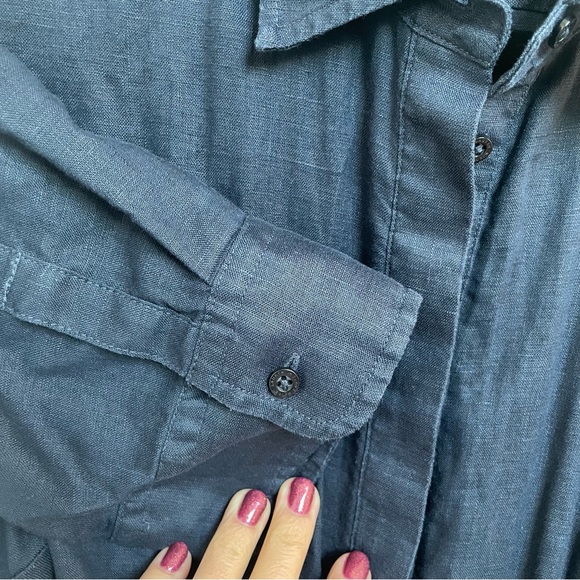 Ralph Lauren tie front linen shirt dress navy blue size 8 - Picture 6 of 13